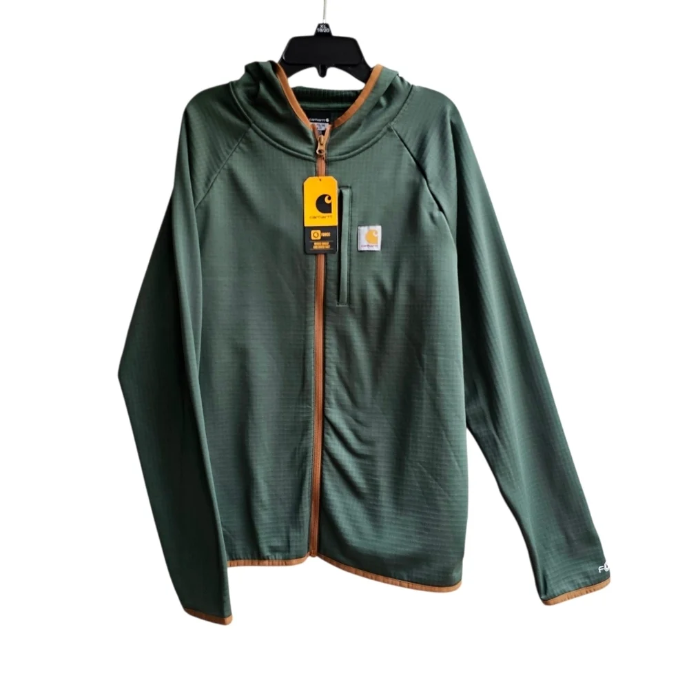 NWT Carhartt Boys Green with Brown Trim Force Jacket, Hoodie, Size Large 16 18